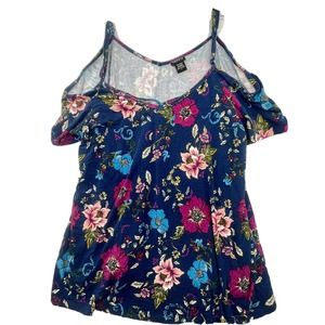Torrid 1 Women’s Plus Size 1X‎ Blue Floral Print Cold Shoukder Blouse Top
